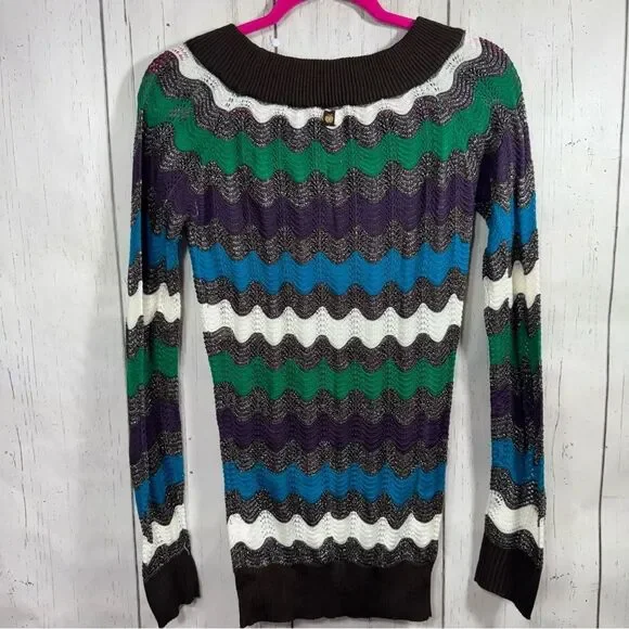 Apple Bottoms Womens Y2K Sweater Knit Zig Zag Brown Green Crewneck Long Sleeve - Picture 11 of 15